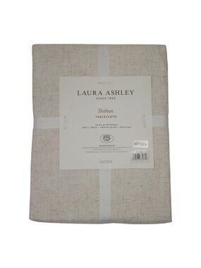 Laura Ashley Dothan Tablecloth 60" X 102" Seats 8-10 Taupe 90% Polyester 10% Lin